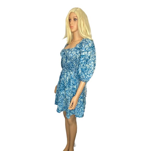 NWT House of Harlow 1960 REVOLVE Blue Ruffle Short Dress S/M Cotton Puff Sleeve - Picture 12 of 13